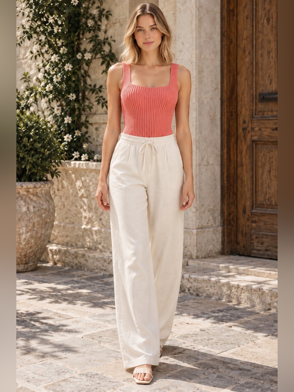 One-Piece Ribbed Bodysuit in Coral